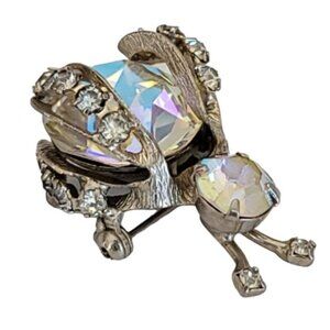 Silver Tone AB Rhinestone Bug, Fly Brooch Pin M794